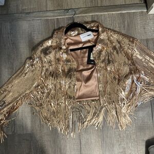 Topshop Gold Sequin Fringe Blazer